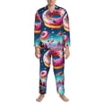 thumbnail image 3 of Naloa Starry Sky Colorful Donut Men’s Pajamas Set - Long Sleeve Button Down Sleep Shirt and Pajama Bottoms Sleepwear Set-Large, 3 of 7
