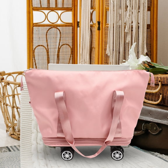 AURARMLET Expandable Pink Luggage Bag with 360 Degree Wheels Portable Oxford Cloth Travel Bag