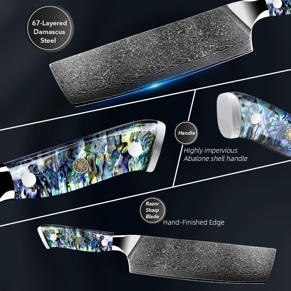 Kitchen Knife Damascus Steel Knife VG10 67 Layers Japanese Chef Knives Santoku Carving Cutting Tool Abalone Shell Handle with Sheath and Giftbox