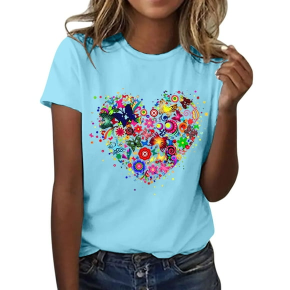 DondPO Women's T-Shirts De Women's Wine Glass Mexican Printed Shirt Short Sleeve Round Neck T Shirt Fashion top Casual Summer Clothing Clothes Shirts for Women Womens tops Blue L Clearance!