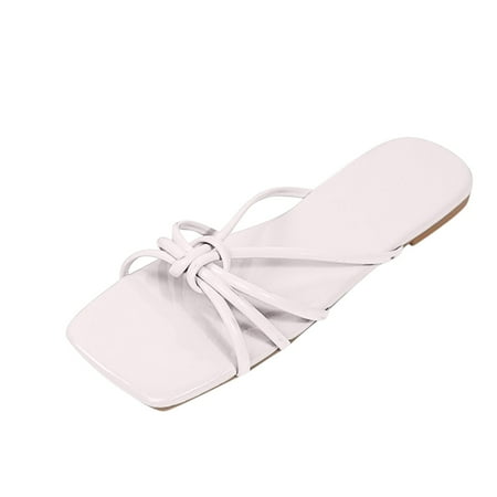 

ociviesr sandals for Women Summer Fashion Large Size Solid Color Comfortable Open-Toed Flat Slippers Pu