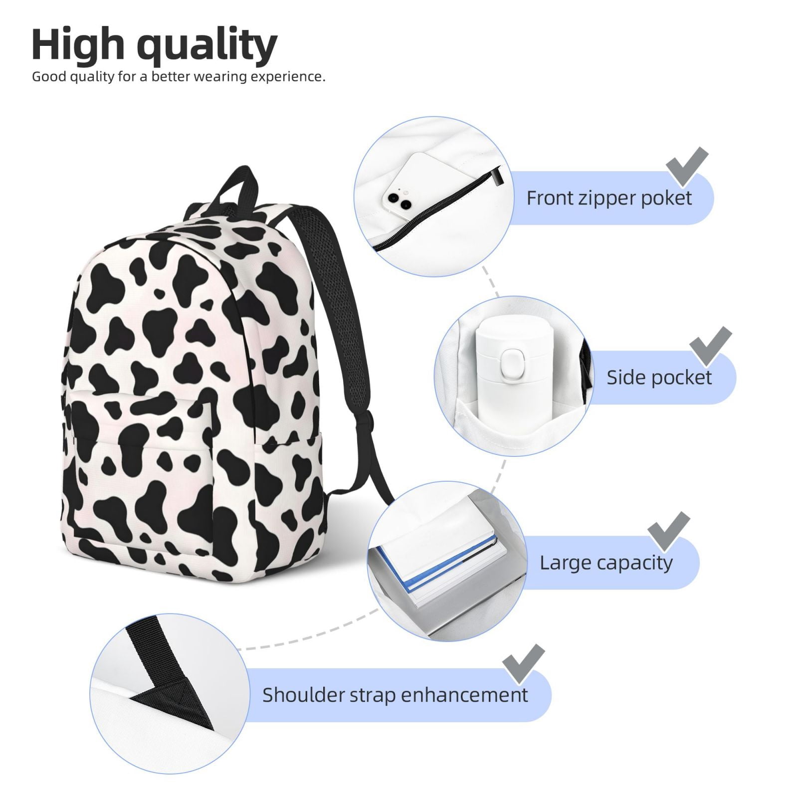 Casual Canvas Backpack Without Interlayer Large Capacity Stick Bag Design For Outdoor Shopping Office Outdoor Sports Simple Cow-Print Pattern1_4 Medium