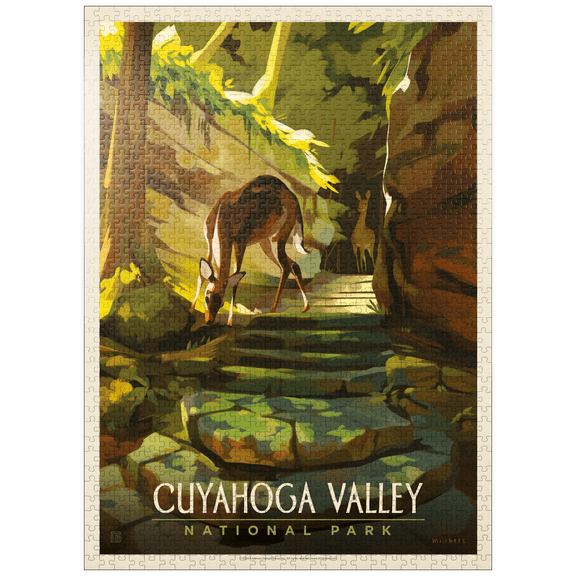 MyPuzzle - Cuyahoga Valley National Park: Daybreak Deer, Vintage Poster - Premium 1000 Piece Jigsaw Puzzle for Adults