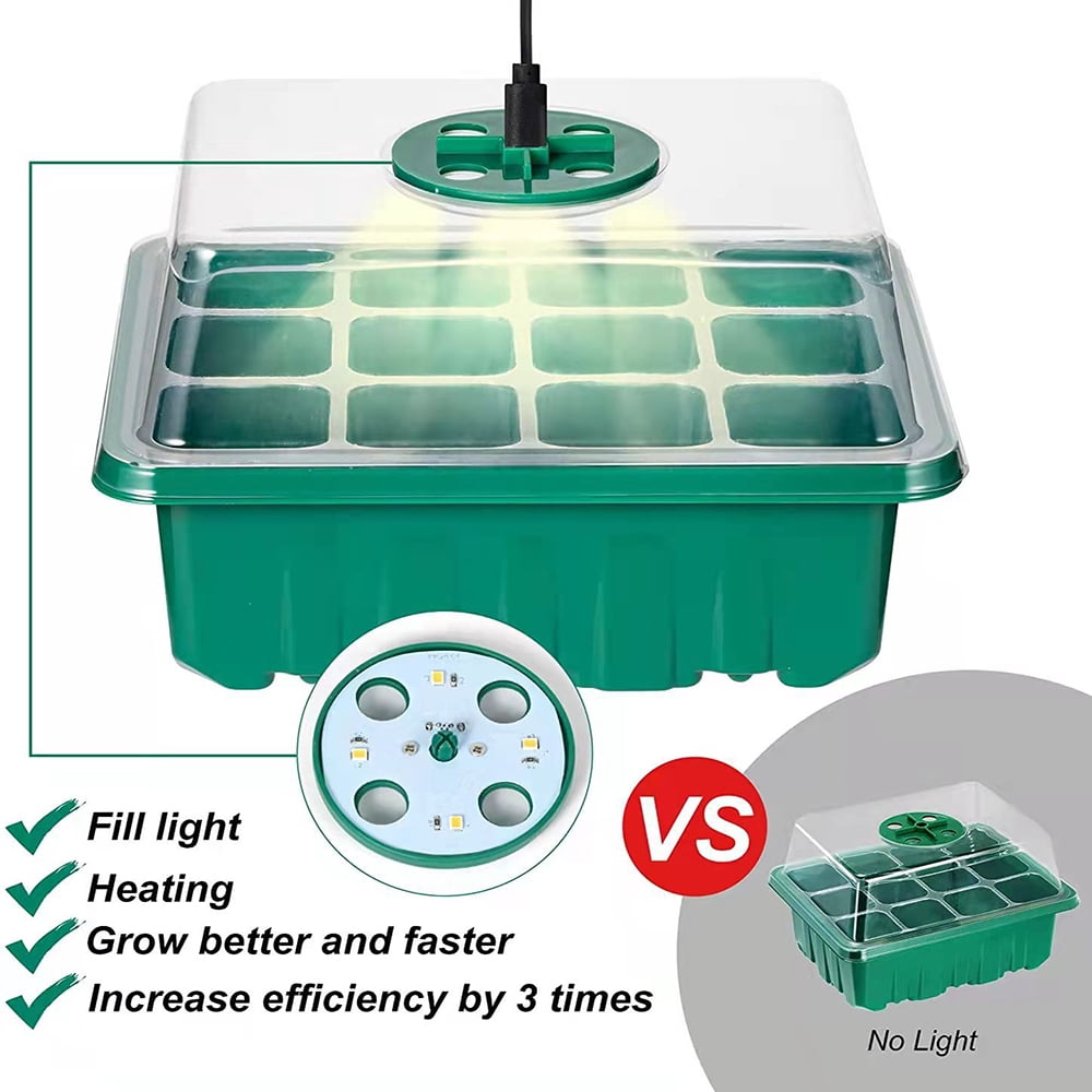 Seed Starter Trays Kit Seedling Trays Seed Starter Tray with Dome and Light Greenhouse Growing Trays Plant Germination Trays with Holes 60 Cell 5 Pack/set