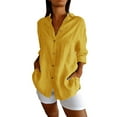 thumbnail image 2 of WTXUE Button Down Shirts Tunic Tops Breasted Pleated Lapel Shirt Independent Station Explosion Solid Color European And American Sleeve Top Shirts Trendy Loose Fitting Tops Women Blouses Yellow 5Xl, 2 of 9