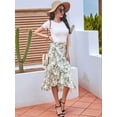 thumbnail image 4 of Women'S Boho Floral Print Wrap Front Self Tie Knot Ruffle Hem Split Midi Skirt Green Flowers XL, 4 of 8