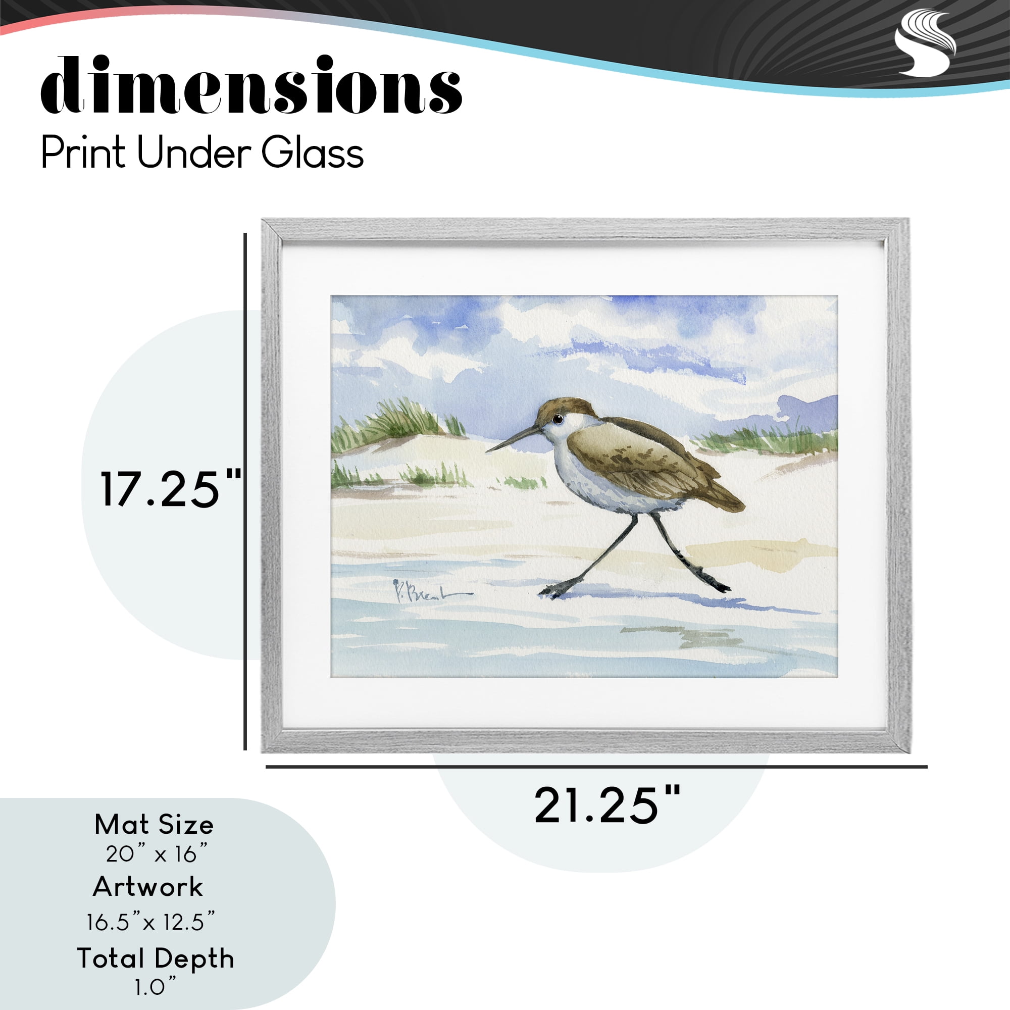 Stupell Industries Inlet Beach Sandpiper Running Gray Framed Print Under Glass, design by Paul Brent