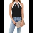 thumbnail image 1 of Blusas Sin Mangas con Cuello en V y Cordones para Mujer, Elegantes, de Oficina, con Bloques de Color, Informales, 2025. Negro XL, 1 of 10