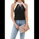 thumbnail image 1 of Blusas Sin Mangas con Cuello en V y Cordones para Mujer, Elegantes, de Oficina, con Bloques de Color, Informales, 2025. Negro M, 1 of 10