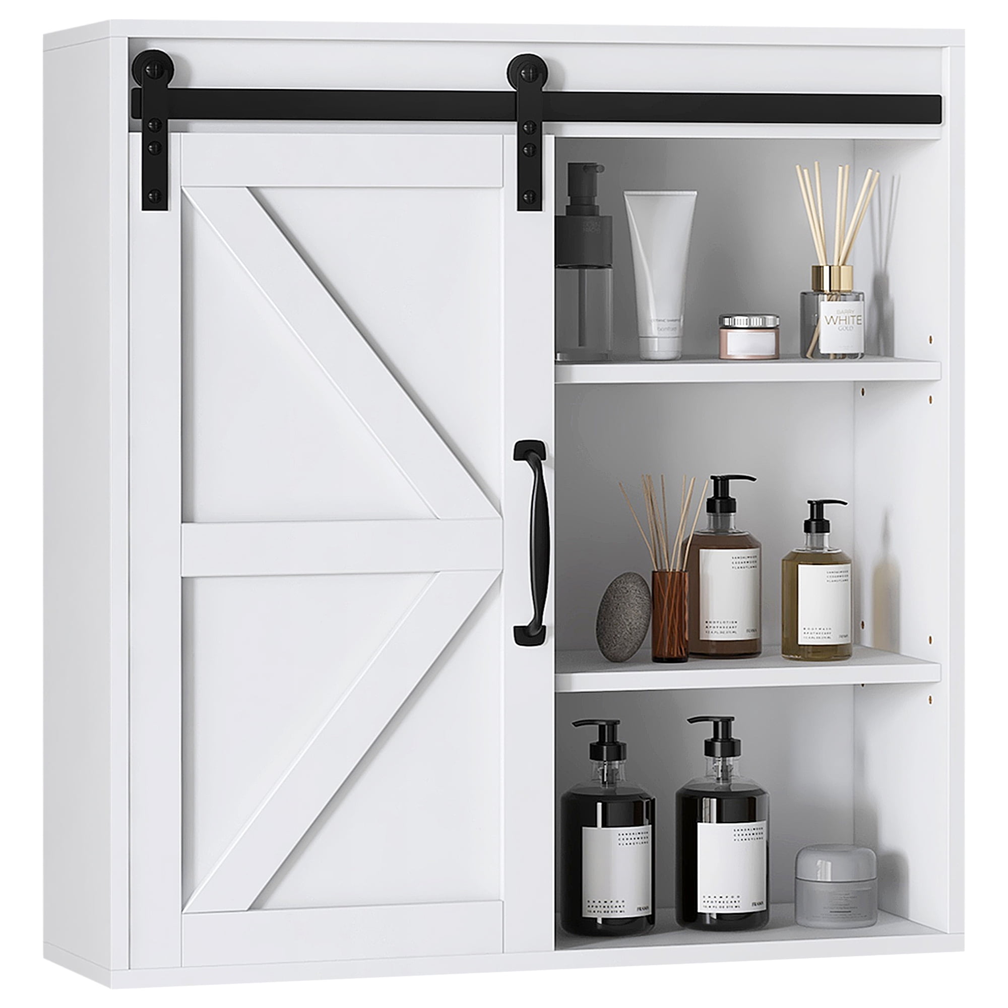 kleankin Farmhouse Bathroom Wall Cabinet, Medicine Cabinet with Sliding Barn Door and Adjustable Shelf, Over the Toilet Cabinet, White