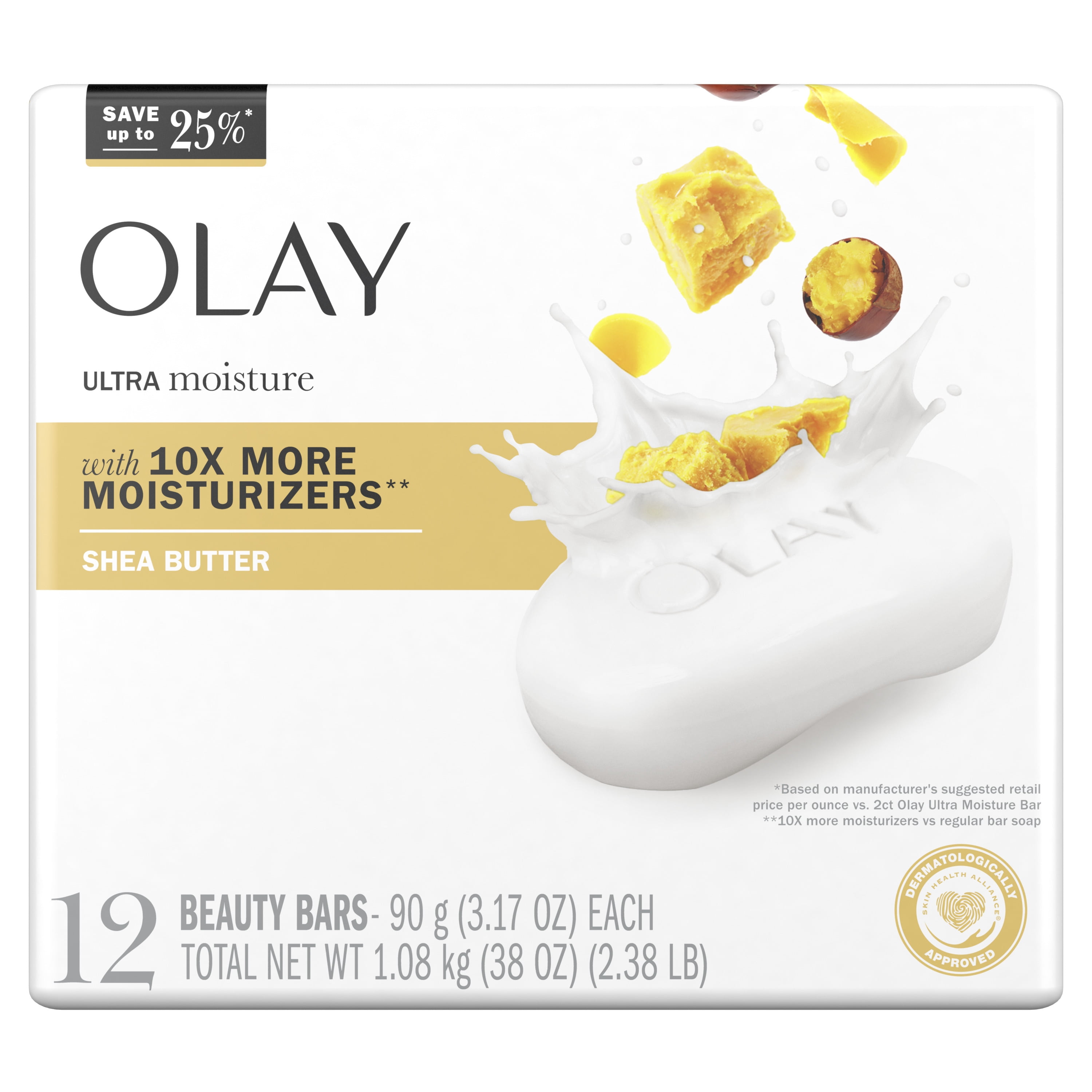 Olay Moisture Outlast Ultra Moisture Shea Butter Beauty Bar with Vitamin B3 Complex, 3.17 oz, 12 Count