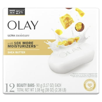 Olay Moisture Outlast Ultra Moisture Shea Butter Beauty Bar with  B3 Complex, 3.17 oz, 12 Count
