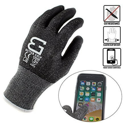 

Better Grip BGCRPU Level 5 Cut Resistant Shell PU Coating Work Gloves | Work For Smart Phone Text Call (Pack of 3 Medium Black)