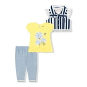 Nanette Toddler Girl 3PC Floral Stripe Vest Legging Set 2T-4T