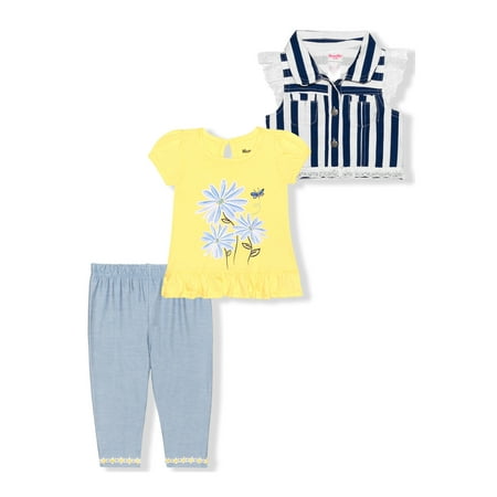 Nanette Toddler Girl 3PC Floral Stripe Vest Legging Set 2T-4T