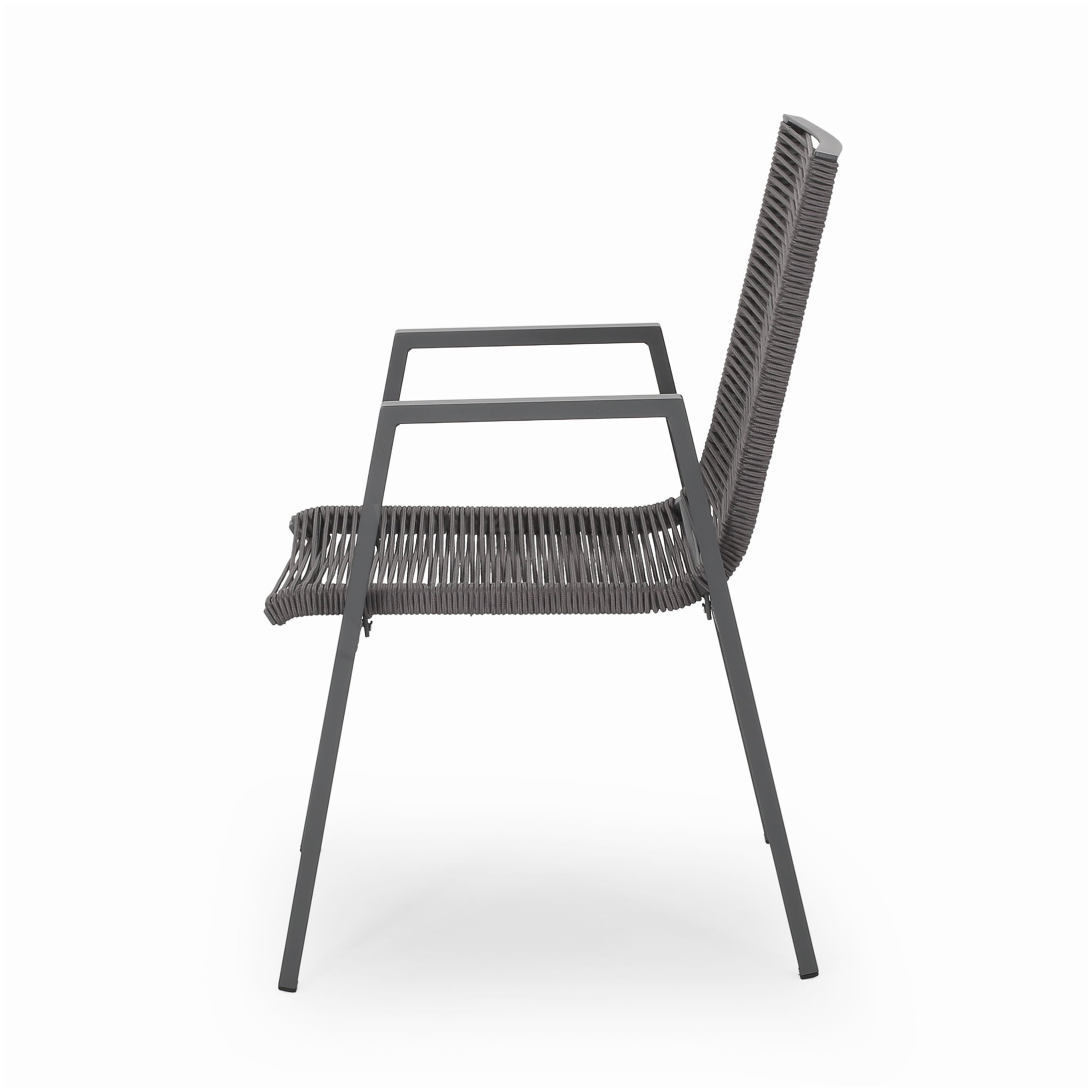 Contemporary Outdoor Chairs Set of 2, Gray Aluminum and Rope Design for Deck Porch Garden