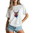 thumbnail image 3 of Women's T-Shirt Deer Head Colorful Splash Short Sleeve Casual Tee Classic Crew Neck T Shirt for Women White, M, 3 of 7