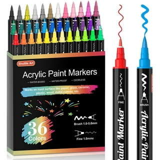 24 Colors Acrylic Paint Pens, Dual Tip Pens With Medium Tip and Brush Tip,  Paint Markers for Rock Painting, Ceramic, Wood, Plastic, Calligraphy,  Scrapbooking, Brush Lettering, Card Making, Art Supplie 