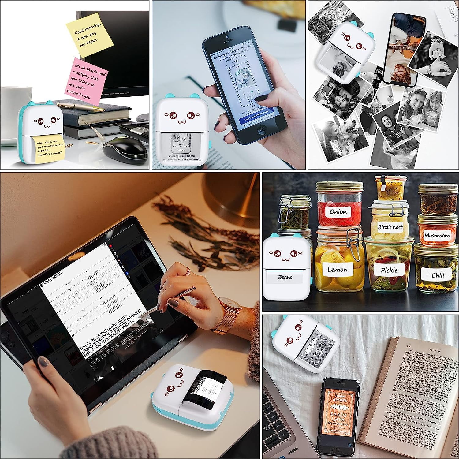 Ryhampaper Mini Pocket Thermal Printer, Portable Wireless Bluetooth Photo Sticker Paper Inkless Printing, Green