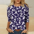 thumbnail image 2 of Jsaierl Women's 3/4 Sleeve Tops Summer Crew Neck Shirts Boho Print Ladies Blouses Going Out Holiday T-shirts Top S-5XL, 2 of 6