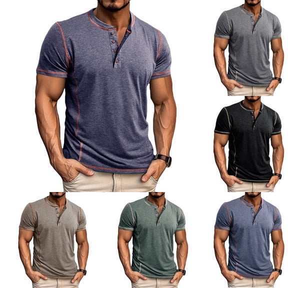 Men's Casual Shirt Short Sleeve Polycotton Button Pullover Round Neck Solid Color Casual Daily Streetwear Beach Vacation | Zenithor,Black L