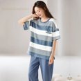 thumbnail image 1 of Conjuntos de dos piezas de manga corta para Mujer, ropa de dormir de punto a rayas, Pijama elegante para el hogar, moda de verano, 1 of 4