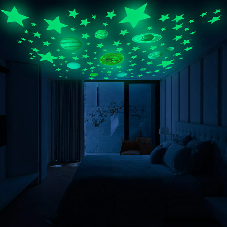 Kabuer Glow in The Dark Stars and Planets Space Decor Bright Solar System Wall Stickers Glowing Ceiling Decals 525 Pieces, Green