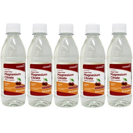 5 Pack - Leader Magnesium Citrate Saline Laxative, Sugar-Free, Cherry Flavor, 10 FL OZ