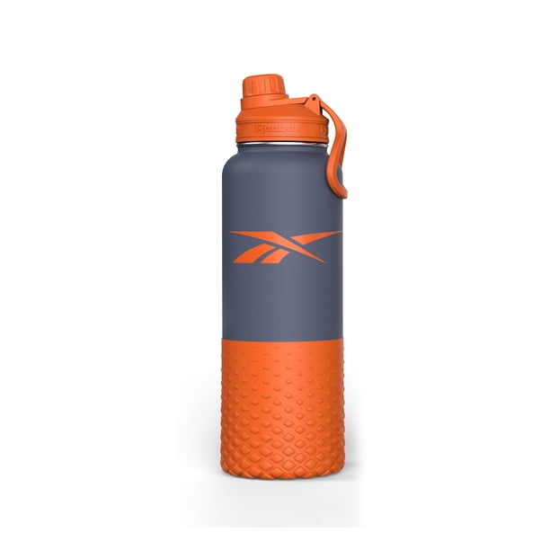 Reebok Botella de agua de acero inoxidable, con tapa de chug y mangas de silicona Outdoor SS Chug con Silicone Sleeve, Naranja/Marino, 1200 ml