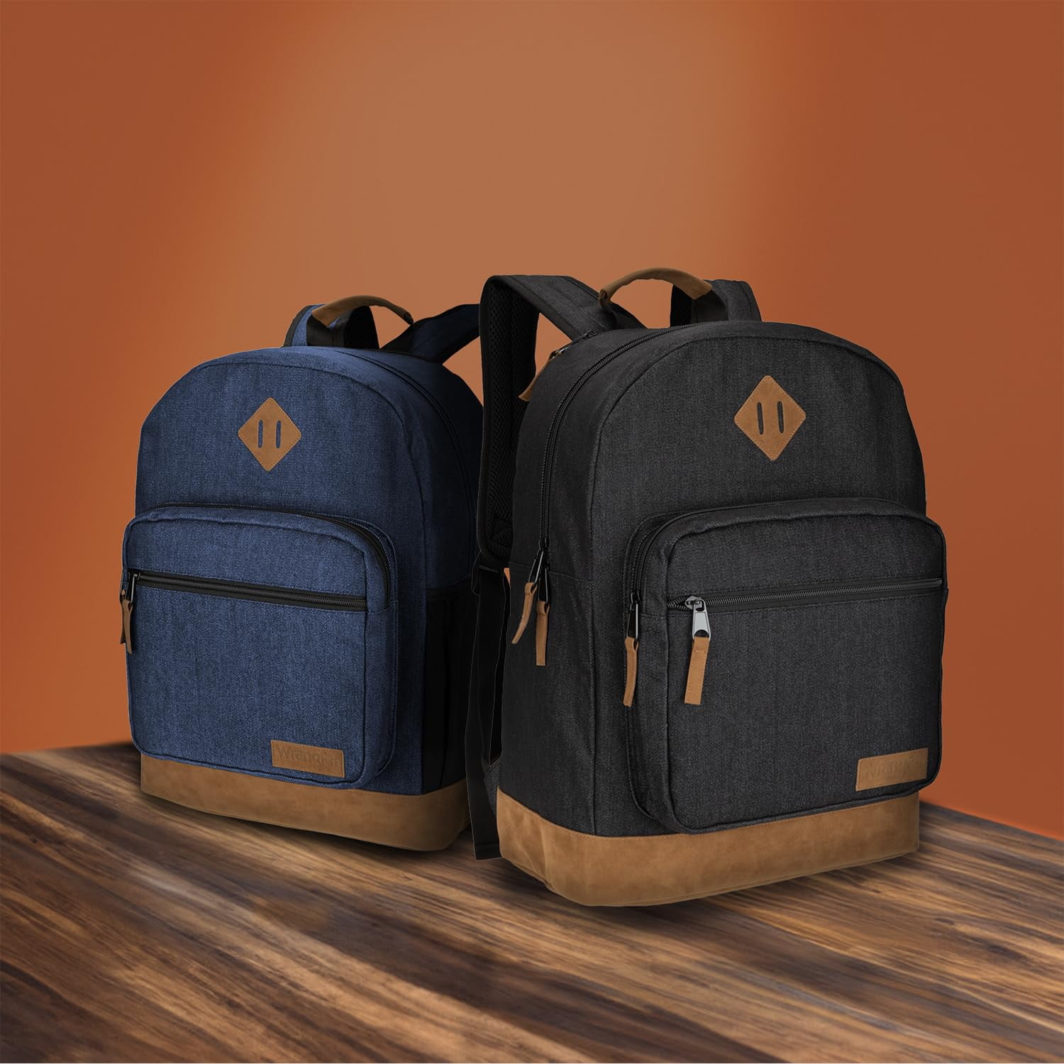 Wrangler Yellowstone Backpack, Classic Logo Padded Notebook Sleeve, All Ages, Black Denim