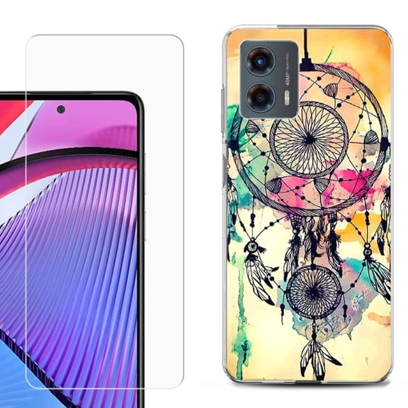 OneToughShield ® Compatible with Motorola Moto G 5G 2023, Shockproof Phone Case, with Tempered Glass Screen Protector - Dream Catcher Color