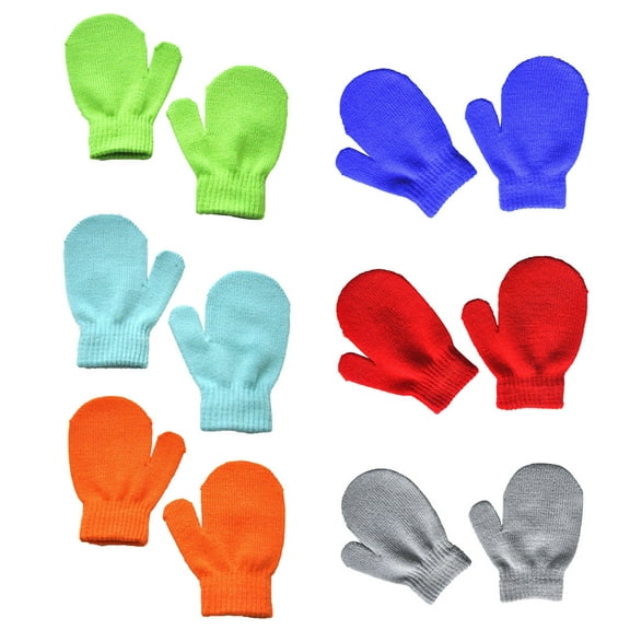 6 Pairs Toddler Magic Stretch Mittens Winter Warm Kids Knit Gloves for Little Girls Boys