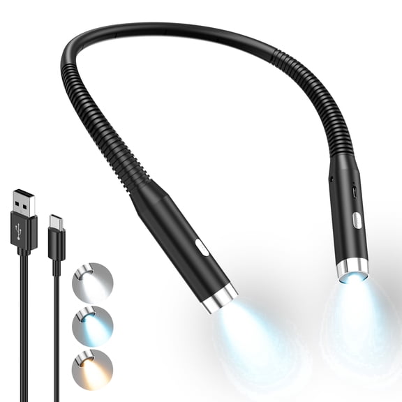 Neck Reading Light, Rechargeable Book Light with 3 Colors & 6 Brightness, Bendable Neck Light 80H Lasting, Portable Book Light for Reading at Night, Bed, Crafts, Camping, Book Lovers Gifts, 1 pack