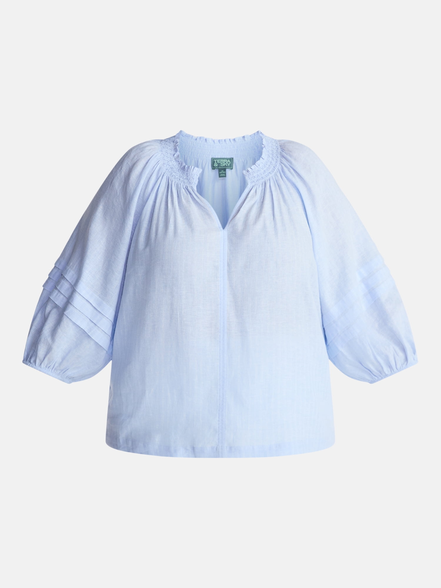 Terra & Sky Women's Plus Elbow Puff Sleeve Blouse, Sizes 0X-5X