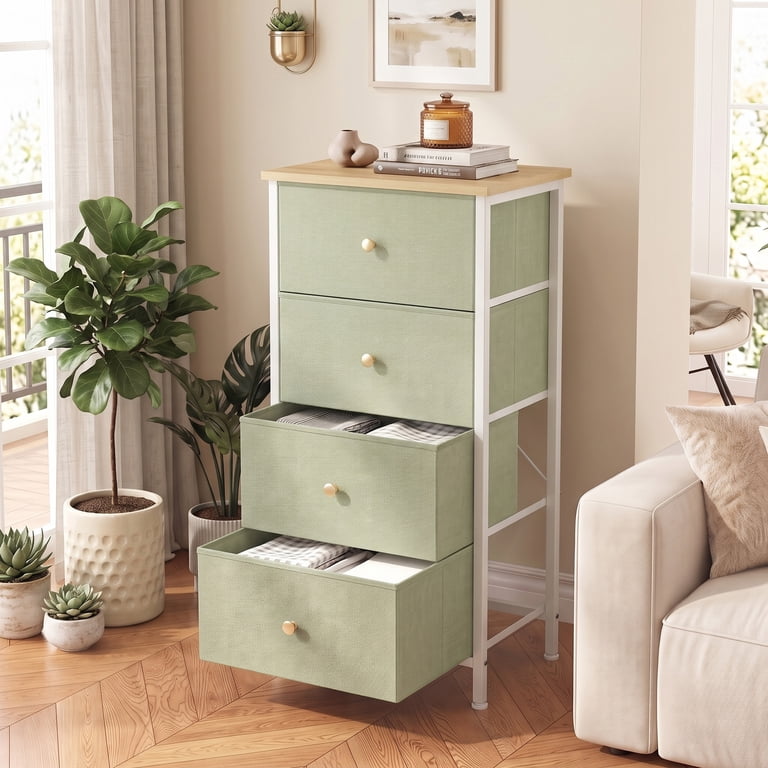 CONCETTA 4-Drawer Fabric Dresser Storage Chest for Bedroom, Closet, Storage Furniture for Adults, Light Green