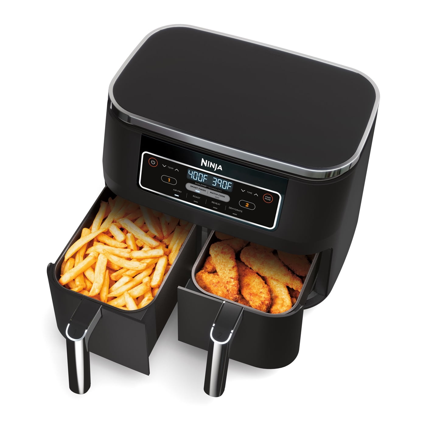 Restored Ninja 8 qt 2-Basket Air Fryer, Black - DualZone Technology, Smart Finish (Refurbished)