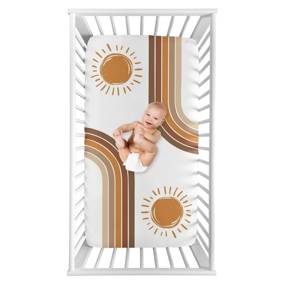 Sweet Jojo Designs Boho Sun Orange Taupe and White Photo Op Fitted Crib Sheet