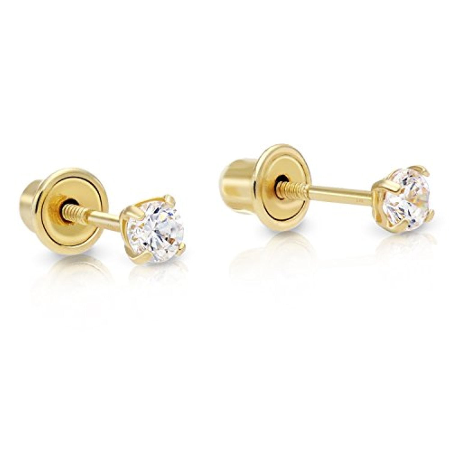 Wellingsale 14K Yellow Gold Polished 5mm Round Solitaire Basket Style Prong Set Stud Earrings With Pushback