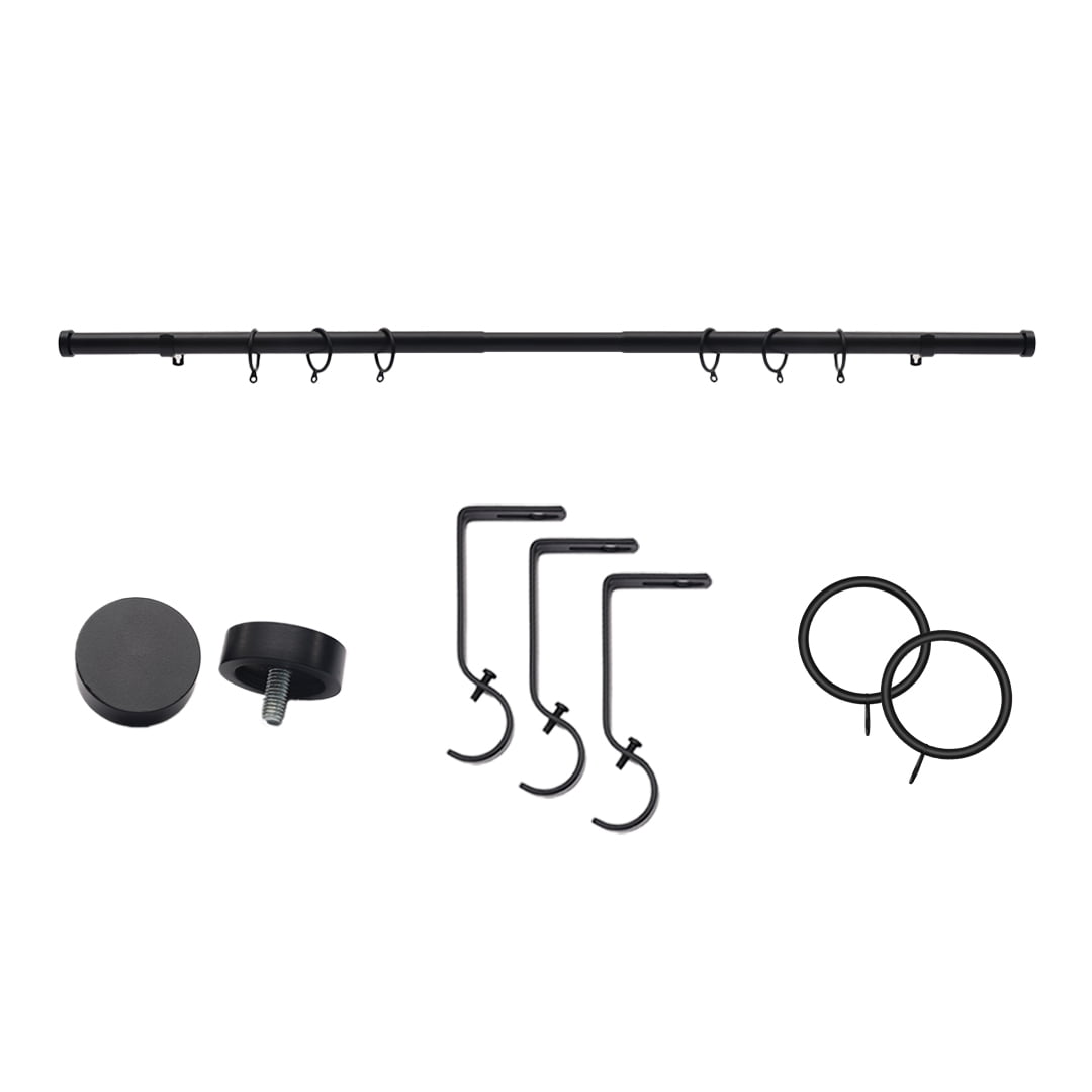 1" Diameter Standard Decorative Window Curtain Rod, Adjustable Curtain Rod for Windows , Acrylic Square Finials ，Black