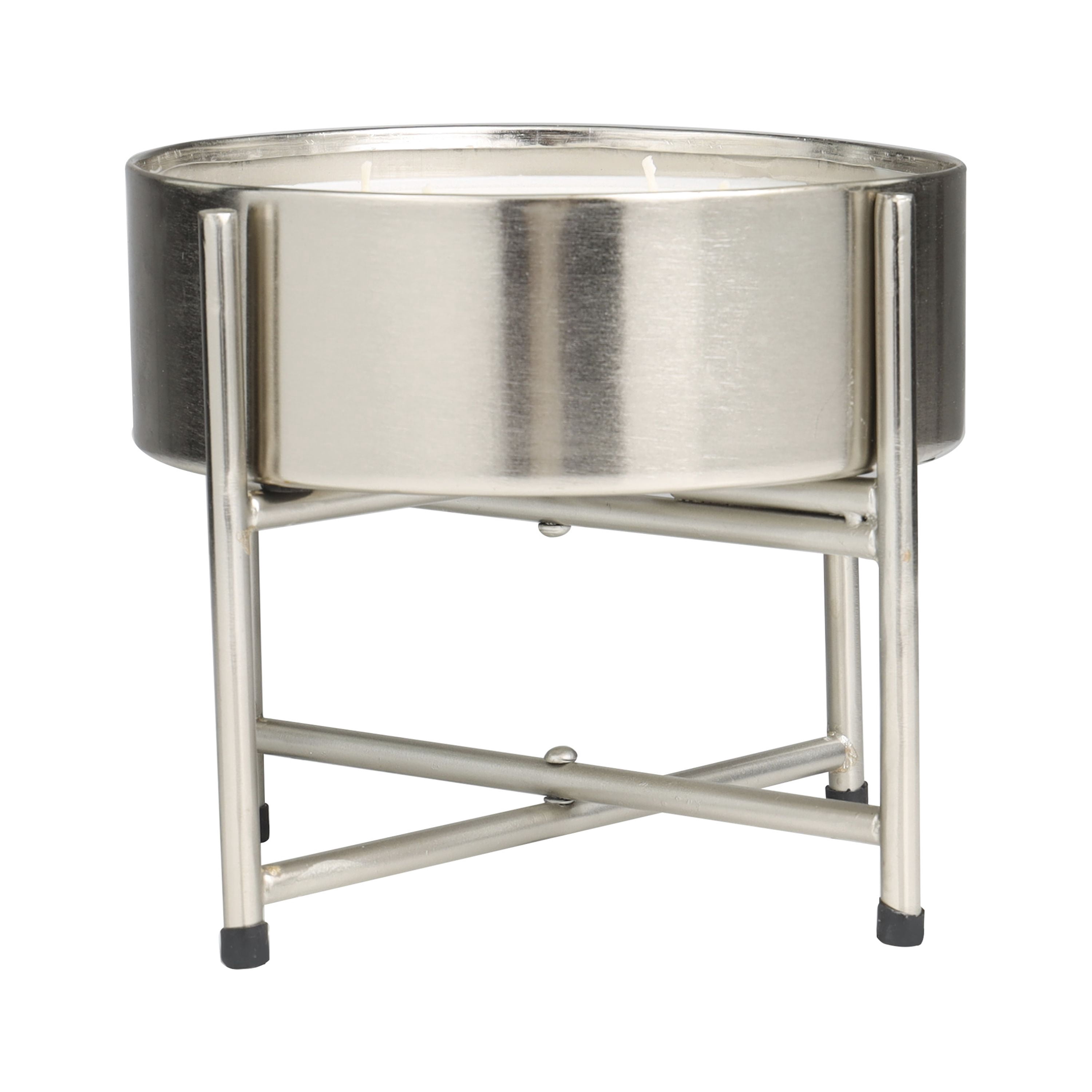 CosmoLiving by Cosmopolitan Silver Metal Sweet Bamboo Scented Wide 55 oz 4 Wick Candle with White Wax