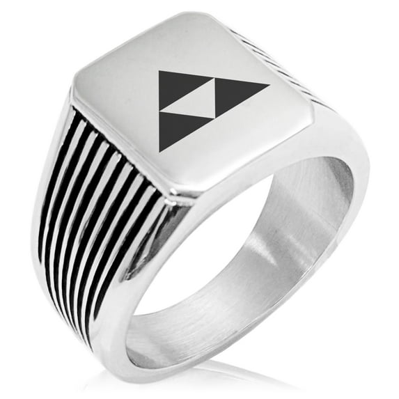 Stainless Steel Houjou Samurai Crest Needle Stripe Pattern Biker Style Polished Ring