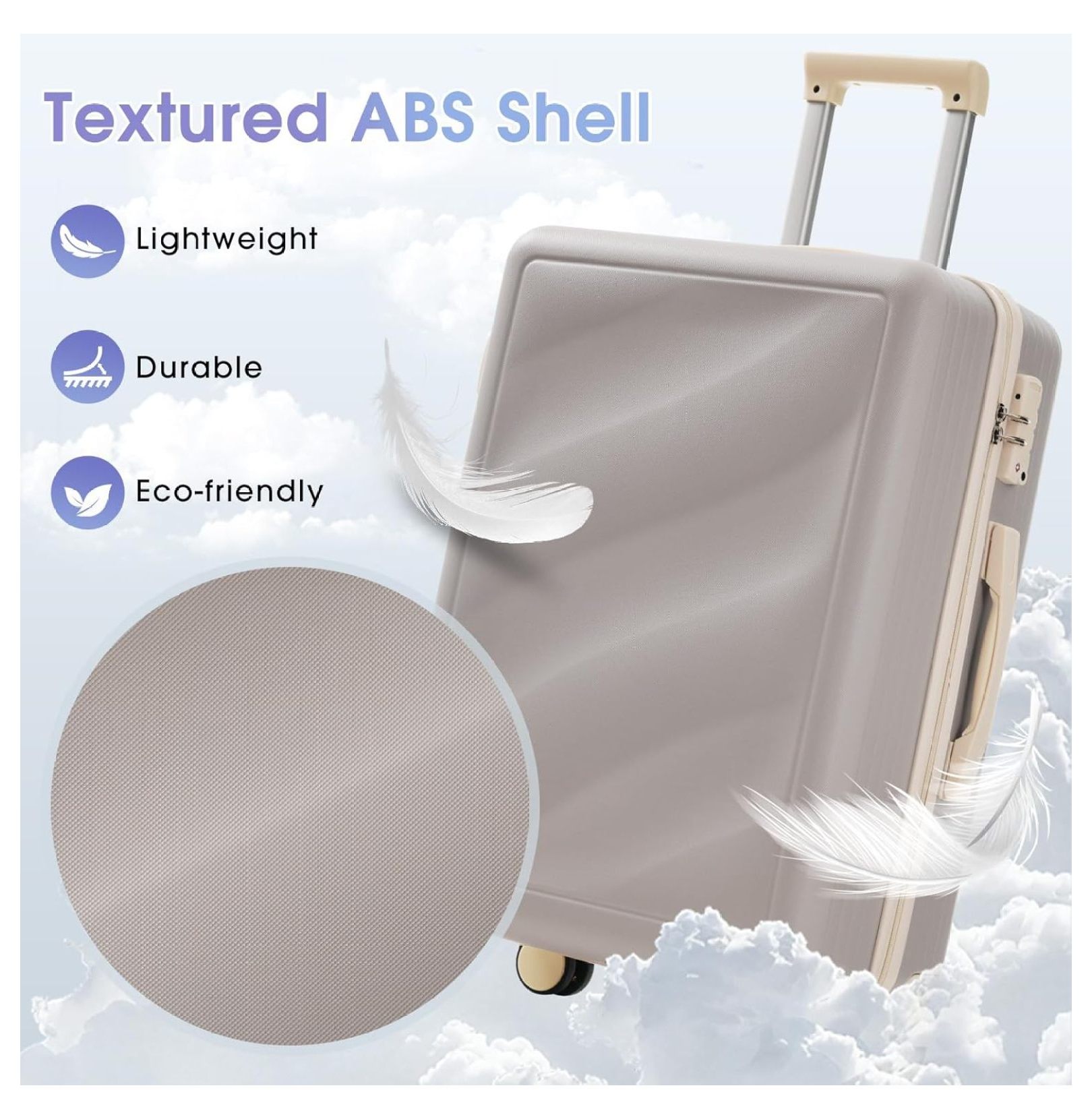 SONGMY Luggage Set 3 Piece, Lightweight Durable ABS Suitcases with Spinner Wheels and TSA Lock, Carry-on & Checked Travel Luggage