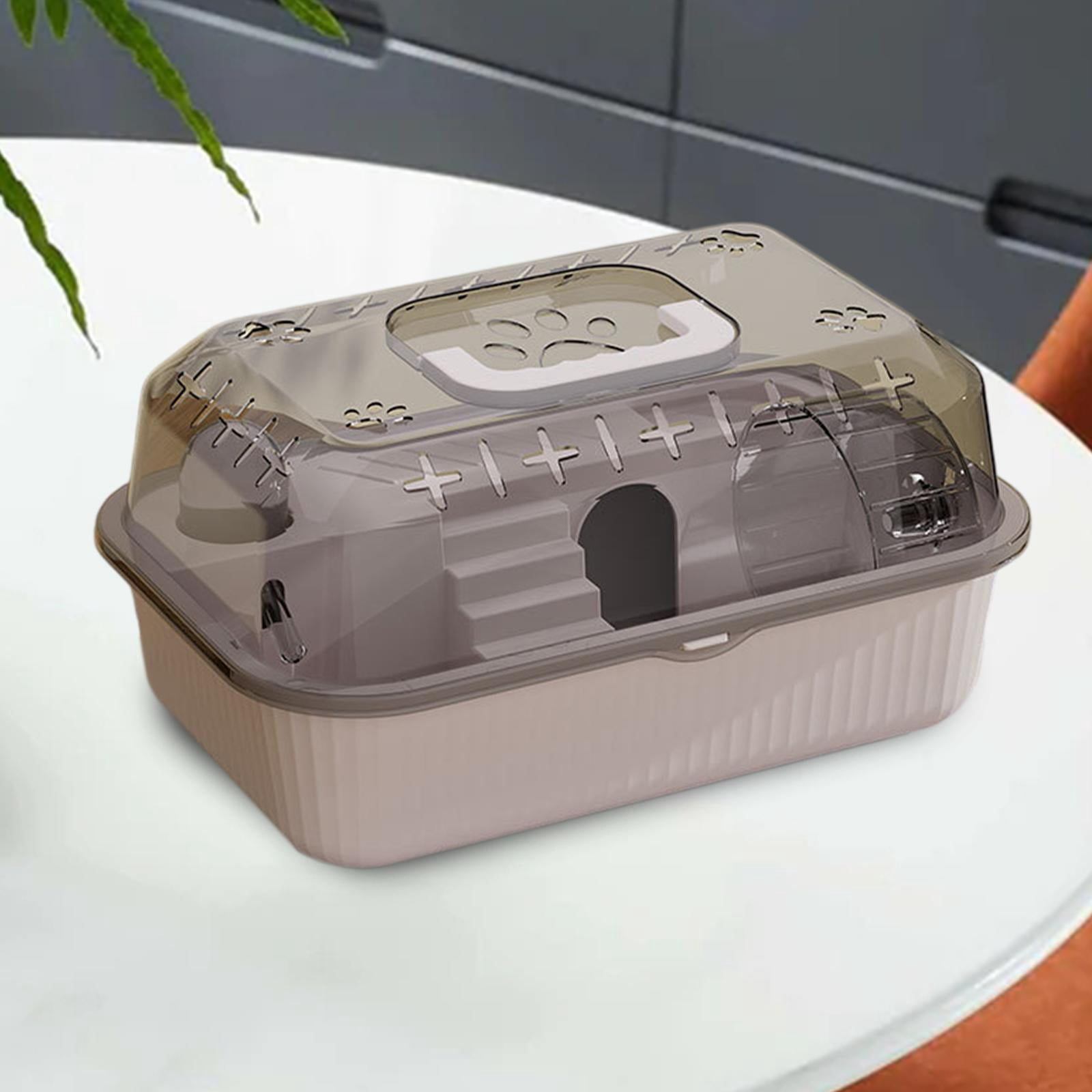 balikha Travel Transparent Hamster House Hamster Carry Case Cage Ventilation Portable Hamster Cage for Guinea Pigs Rats Small Animals Gray
