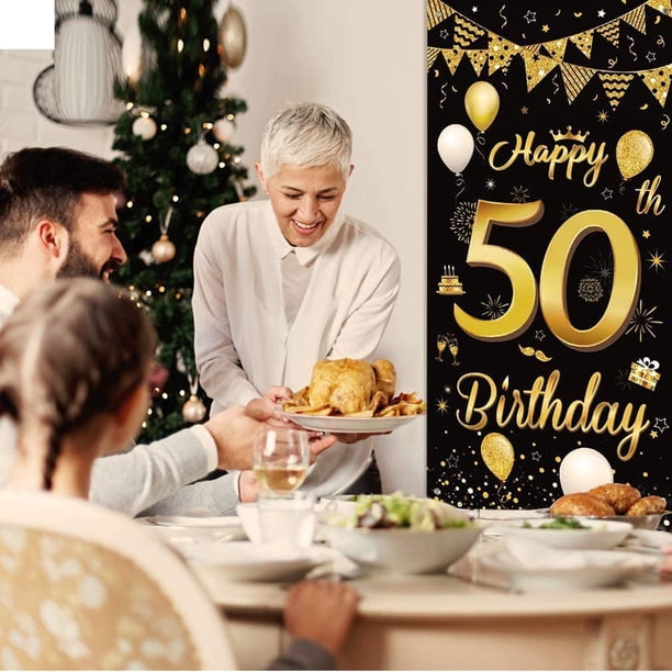 onlyliua Liquidación Pancarta de Cumpleaños y Purpurina Negra y Dorada para Decoración de Fiestas de Cumpleaños