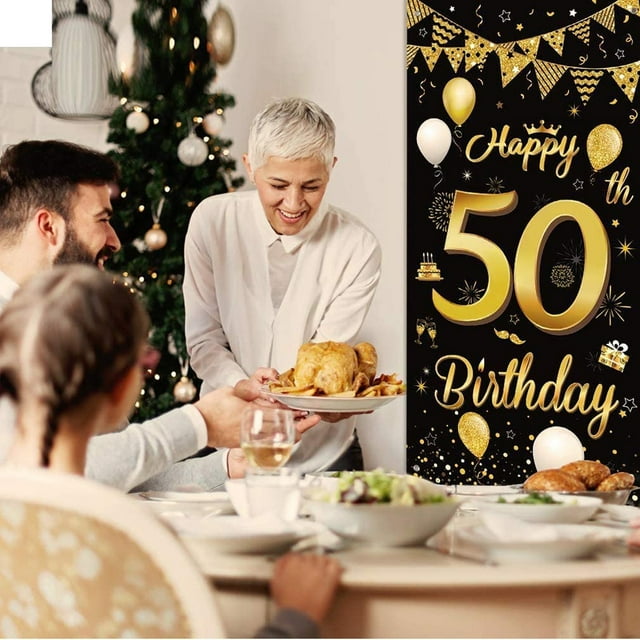 onlyliua Liquidación Pancarta de Cumpleaños y Purpurina Negra y Dorada para Decoración de Fiestas de Cumpleaños