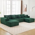 thumbnail image 3 of Modular U-Shaped Cloud Couch with Chaise - Corduroy Sectional Sofa, No Assembly Required, Green, 3 of 5