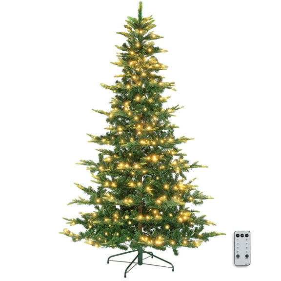 VINGLI 7.5ft Aspen Artificial Christmas Tree with Multicolor LED Lights, Pre-Lit Design, 1458 Realistic PE PVC Tips, Sturdy Metal Stand for Indoor and Outdoor Holiday Decoration