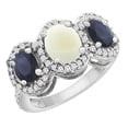 thumbnail image 1 of 14K White Gold Natural Opal & HQ Blue Sapphire 3-Stone Ring Oval Diamond Accent, size 7, 1 of 2