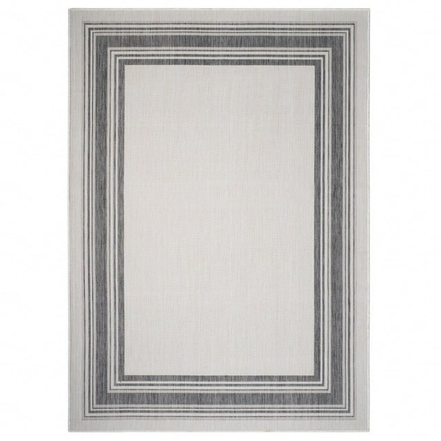 HomeRoots Gray Framed Indoor Outdoor Area Rug, 3' x 5', Durable Polypropylene and Polyester Mix