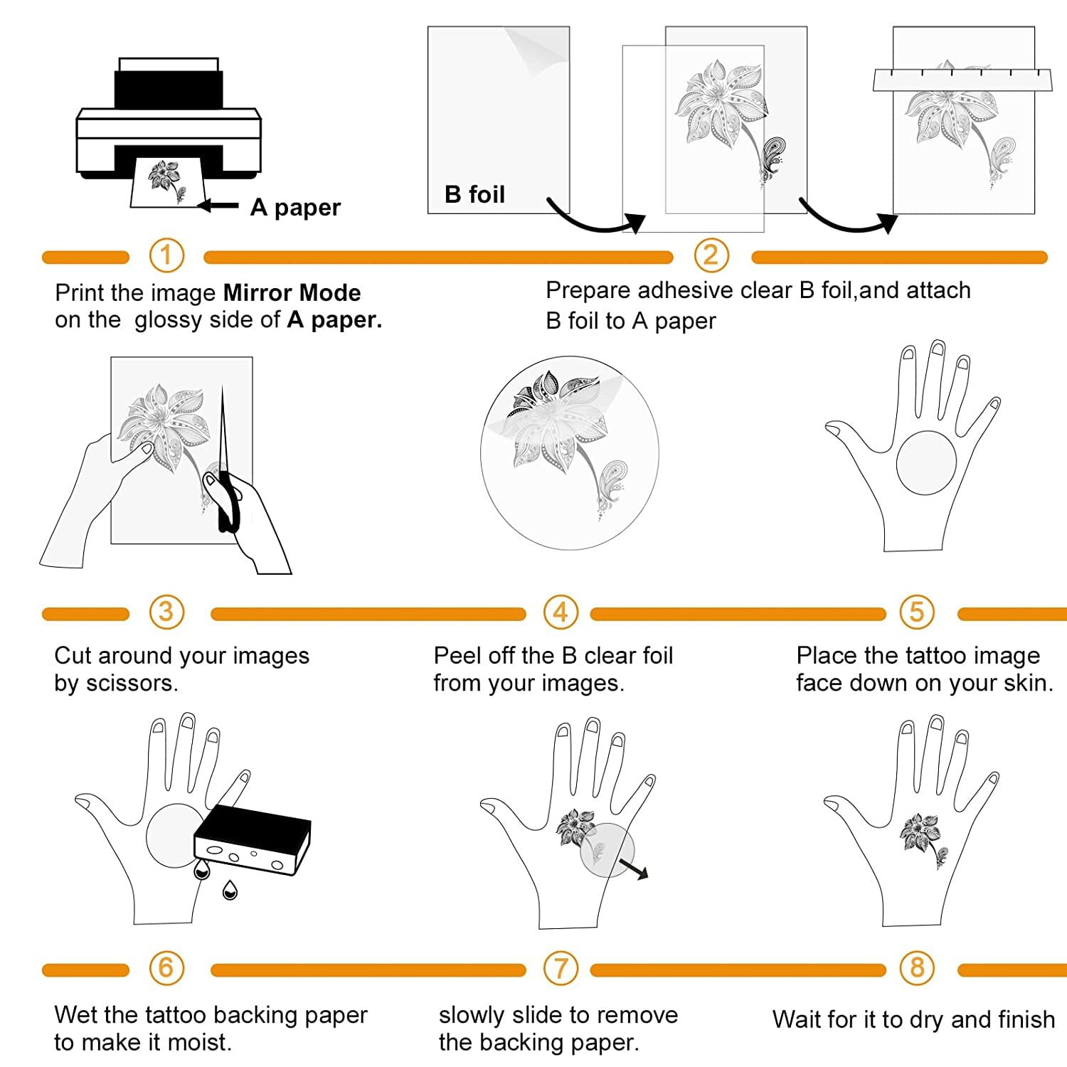 AYSOW Printable Temporary Tattoo Paper for Inkjet & Laser Printer, 5